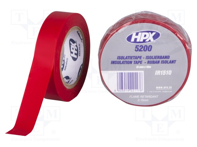 Tape: electrical insulating; W: 15mm; L: 10m; D: 0.15mm; red; rubber