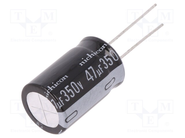 Capacitor: electrolytic; THT; 47uF; 350VDC; Ø16x25mm; Pitch: 7.5mm