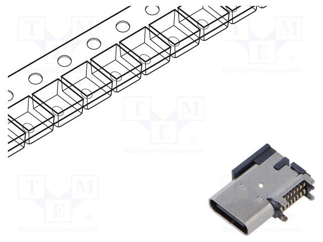 Socket; USB C; SMT; PIN: 16; side,angled 90°; top board mount; 5A