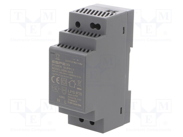 Power supply: switched-mode; 24W; 24VDC; 1A; 100÷240VAC; DIN; 120g