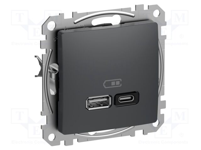 USB power socket; 220/240VAC; IP20; anthracite; Sedna; 45W