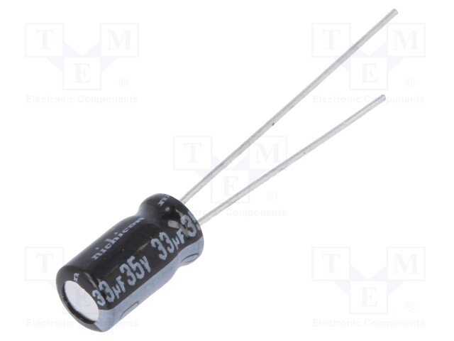 Capacitor: electrolytic; THT; 33uF; 35VDC; Ø5x9mm; Pitch: 2mm; ±20%