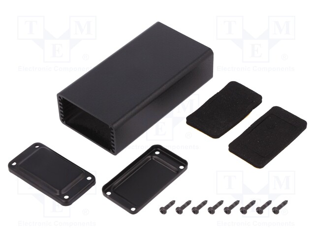 Enclosure: with panel; X: 43mm; Y: 83mm; Z: 23mm; aluminium; black