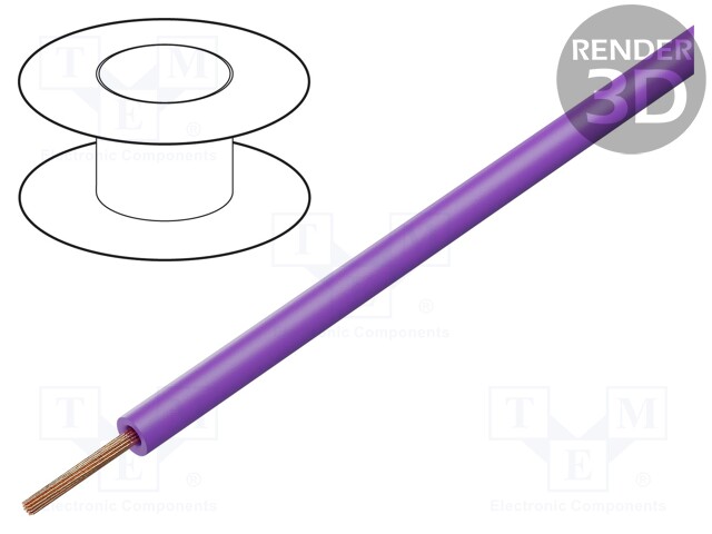 Wire; stranded; Cu; 0.25mm2; violet; PVC; 100V; 25m; Class: 5