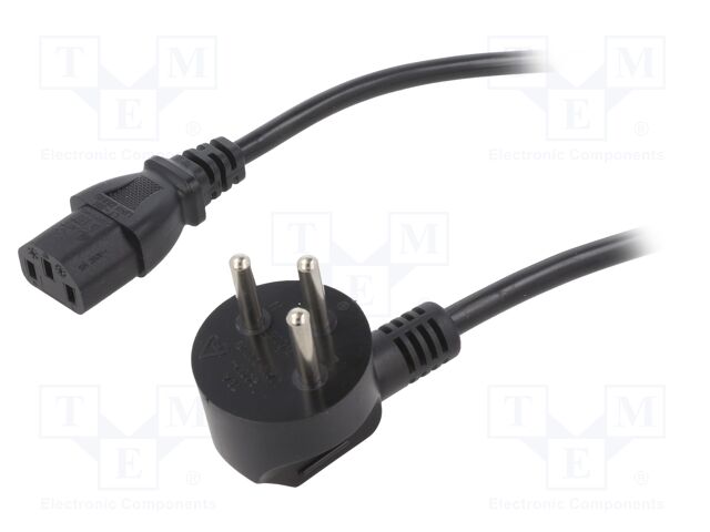 Cable; 3x0.75mm2; IEC C13 female,IS1-16P (H) plug angled; PVC