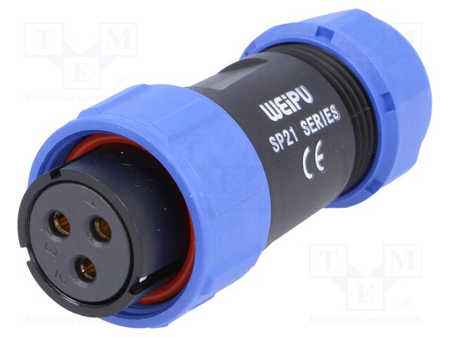 Plug; female; SP21; PIN: 3; IP68; 7÷12mm; soldering; for cable; 500V