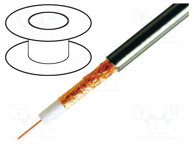 Wire: coaxial; H125,RG6; 1x18AWG; wire; Cu; PE; black; 100m; 328ft