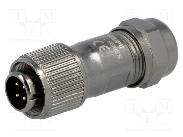 Plug; male; ST12; PIN: 4; IP67; 5÷8mm; 5A; soldering; for cable; 200V