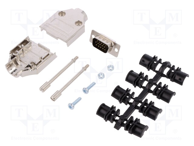 D-Sub HD; PIN: 15; plug; male; shielded; soldering; for cable; black