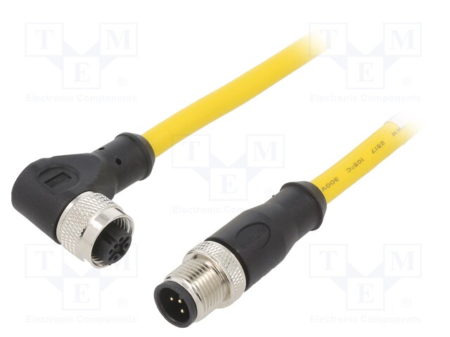 Connection lead; M12; PIN: 4; 5m; plug; 250VAC; 4A; PVC; IP68; 250VDC