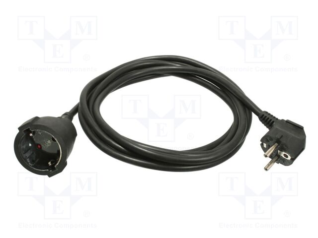 Extension lead; 3G1.5mm2; Sockets: 1; PVC; black; 3m; 16A