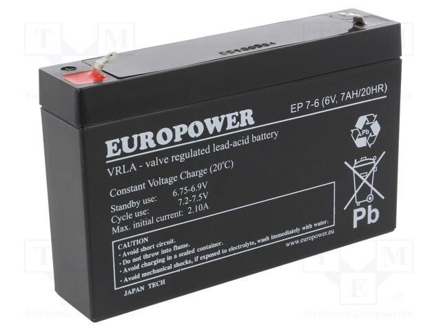 Re-battery: acid-lead; 6V; 7Ah; AGM; maintenance-free