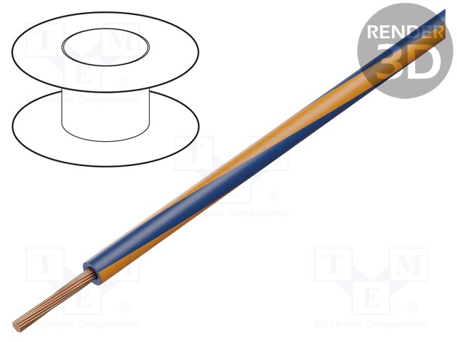 Wire; H07V2-K; stranded; Cu; 2.5mm2; 14AWG; PVC; dark blue-orange