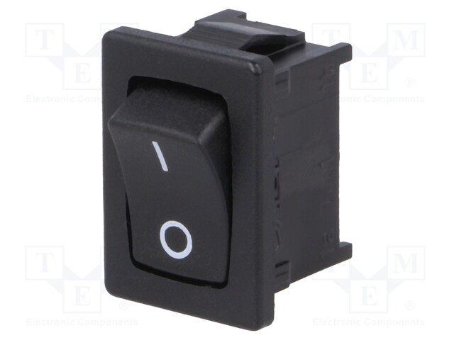 ROCKER; SPST; Pos: 2; OFF-ON; 10A/250VAC; black; IP40; none; 100mΩ