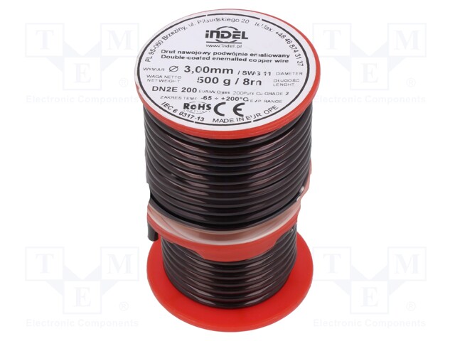 Coil wire; double coated enamelled; 3mm; 500g; -65÷200°C; Core: Cu