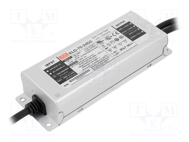 Power supply: switched-mode; LED; 75.6W; 24VDC; 3.15A; 100÷305VAC