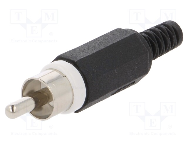 Plug; RCA; male; with strain relief; straight; soldering