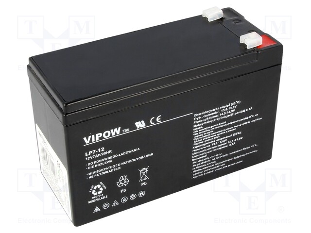 Re-battery: acid-lead; 12V; 7Ah; AGM; maintenance-free