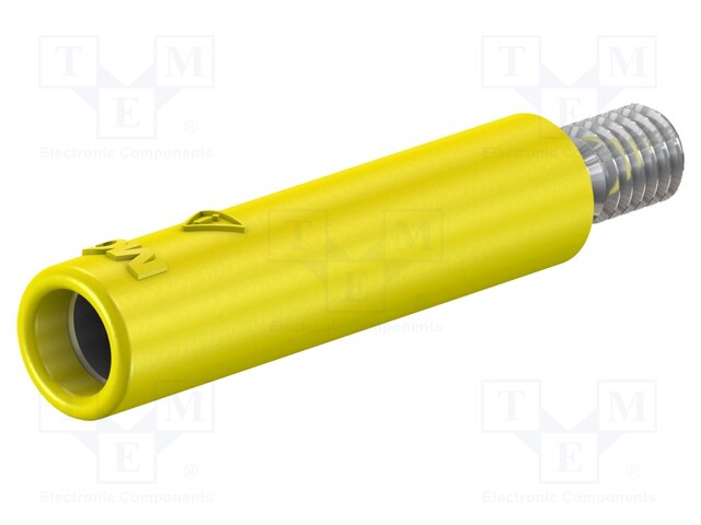 Socket; 4mm banana; 32A; yellow; nickel plated; screw; insulated