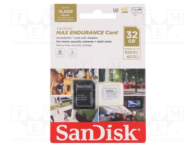 Memory card; SDHC; 32GB; Read: 100MB/s; Write: 40MB/s; UHS I U3 V30