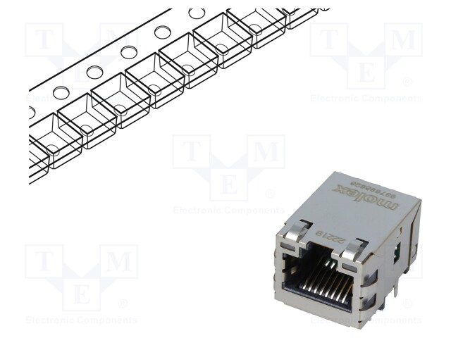 Socket; RJ45; MXMag; PIN: 8; shielded,with LED; gold-plated; THT