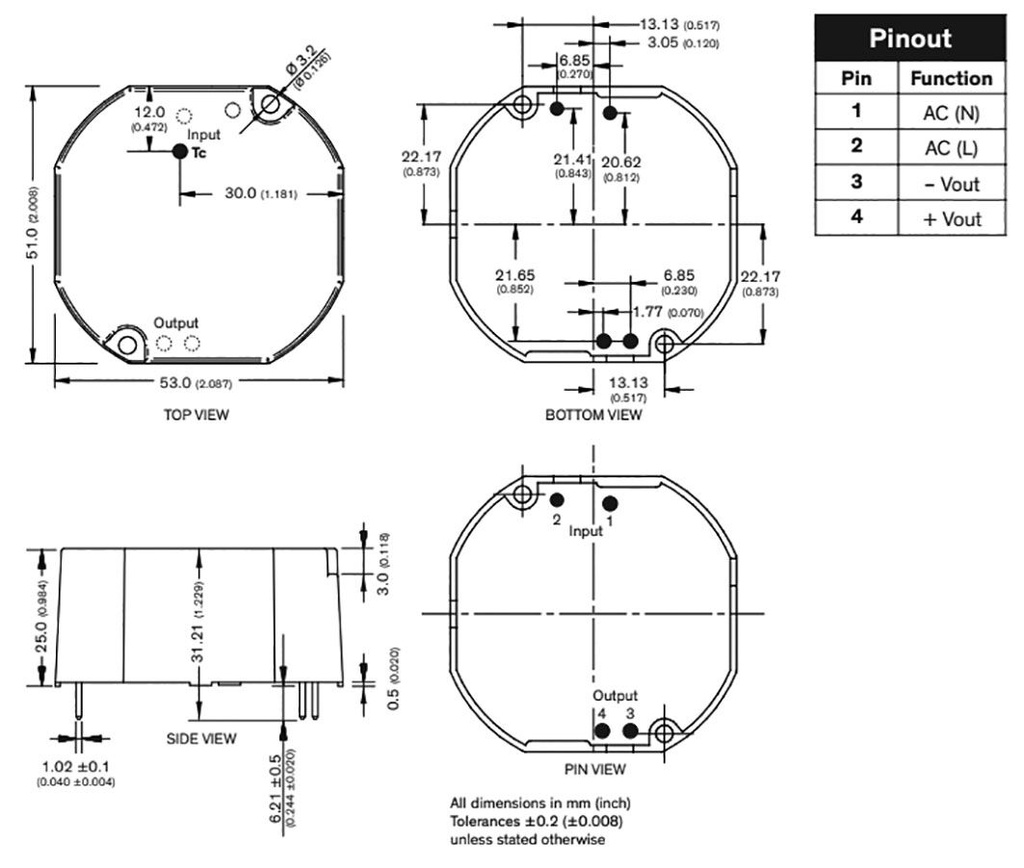 Converter: AC/DC; 24W; 12VDC; 2A; 53x51x25mm; 114g; -20÷80°C; 88%