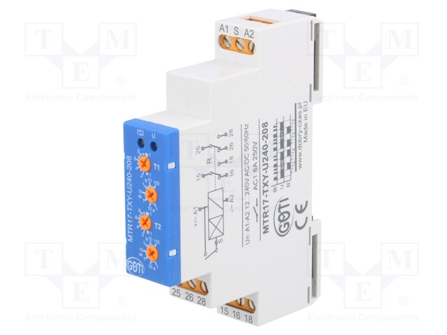 Timer; 1s÷100h; SPDT x2; 250VAC/8A; 12÷240VAC; 12÷240VDC; DIN; IP20