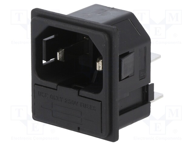 Connector: AC supply; socket; male; 10A; 250VAC; C14 (E),1x fuse