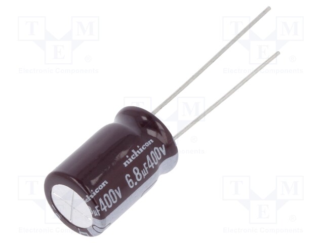 Capacitor: electrolytic; THT; 6.8uF; 400VDC; Ø10x16mm; Pitch: 5mm