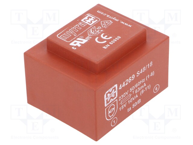Transformer: encapsulated; 10VA; 230VAC; 18V; 556mA; Mounting: PCB