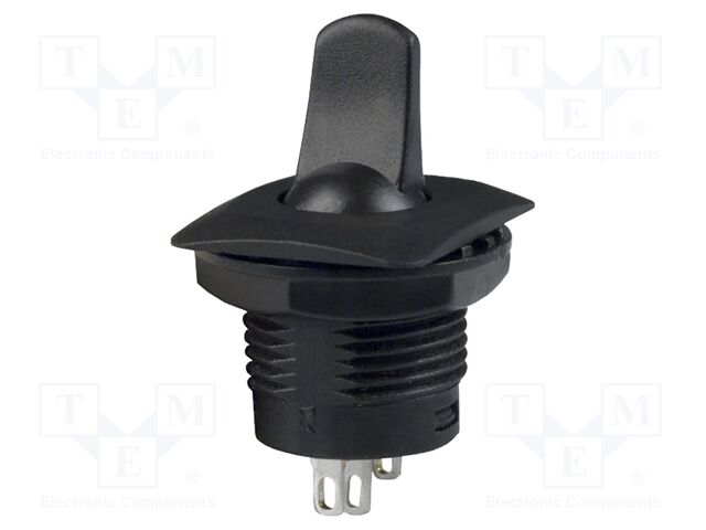 ROCKER; SPDT; ON-OFF-ON; 6A/125VAC; black; none; RR3402; on panel