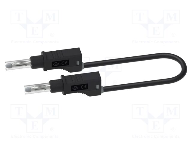 Test lead; 20A; banana plug 4mm,both sides; Len: 0.25m; black