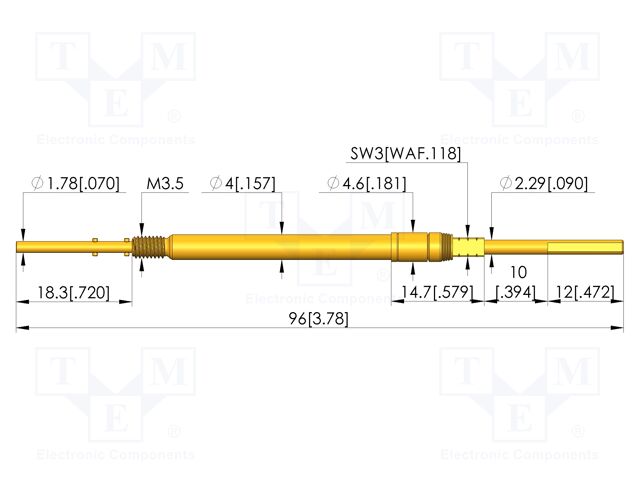 Test needle; Spring compression: 5mm; 6.5mm; 10A; CuBe; Ø: 2.29mm