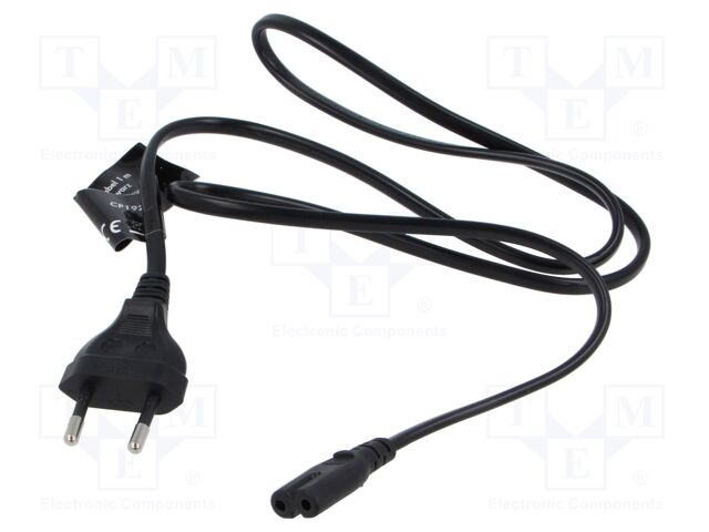 Cable; CEE 7/16 (C) plug,IEC C7 female; 1m; black; 2.5A; 230V
