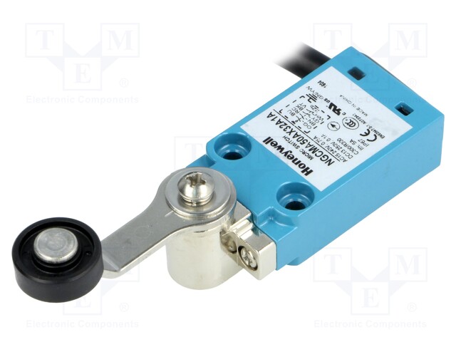 Limit switch; lever R 40mm, plastic roller Ø18mm; 5A; lead 5m
