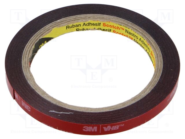 Tape: fixing; W: 9mm; L: 5.5m; Thk: 0.4mm; acrylic; 121°C,max.149°C