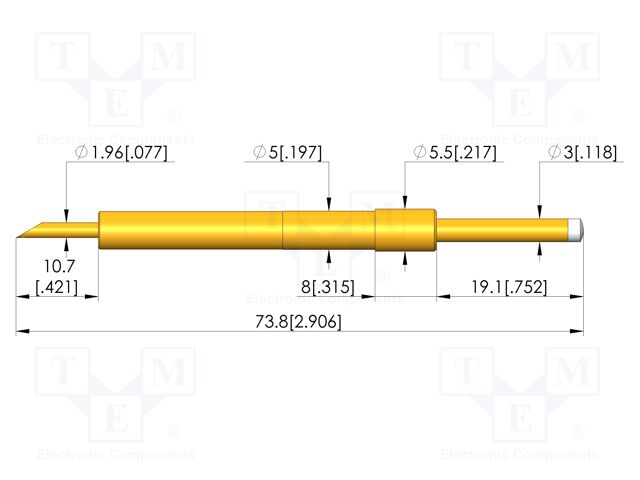 Test needle; Spring compression: 11mm; 14mm; 5A; plastic; Ø: 3mm