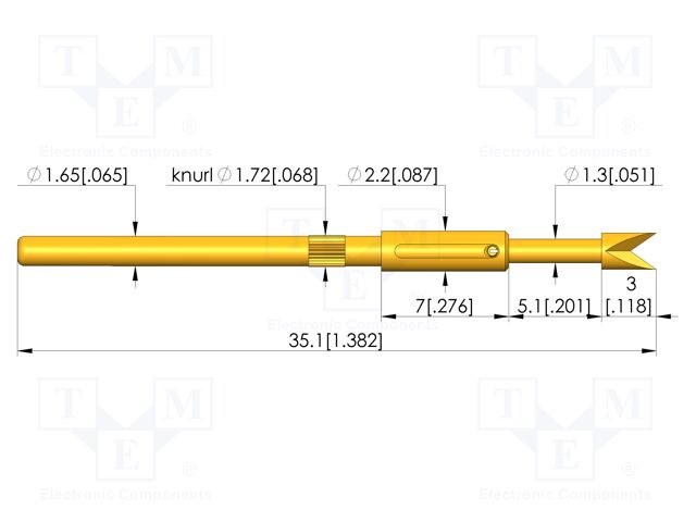 Test needle; Spring compression: 4mm; 5mm; 5A; steel; gold-plated