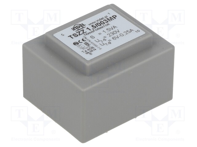 Transformer: encapsulated; 1.5VA; 230VAC; 6V; 0.2A; Mounting: PCB