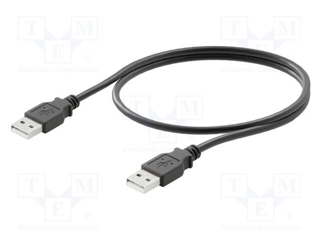 Cable; USB A plug,both sides; gold-plated; 3m; black; IP20; PVC
