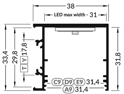 Profiles for LED modules; surface; natural; L: 2m; aluminium
