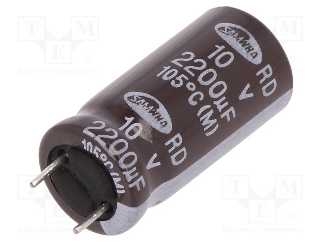 Capacitor: electrolytic; 2.2mF; 10VDC; Ø10x20mm; Pitch: 5mm; ±20%