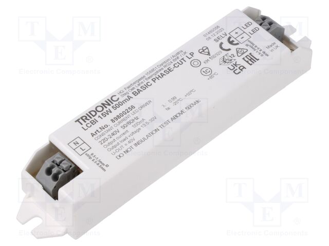 Power supply: switched-mode; LED; 15W; 13.5÷30VDC; 500mA; IP20