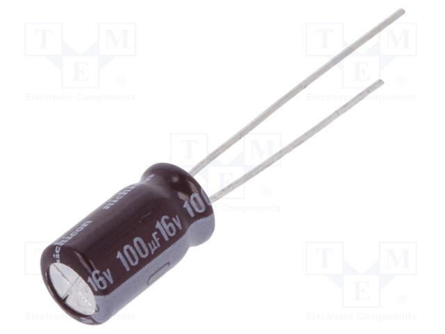 Capacitor: electrolytic; THT; 100uF; 16VDC; Ø6.3x11mm; Pitch: 2.5mm