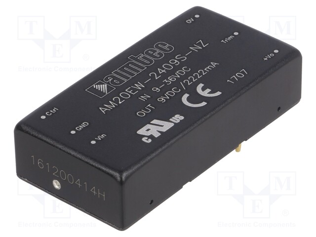 Converter: DC/DC; 20W; Uin: 9÷36V; 9VDC; Iout: 2222mA; 2"x1"; 26g