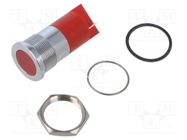 Indicator: LED; flat; red; Ø22mm; IP67; brass; ØLED: 18mm; Body: red