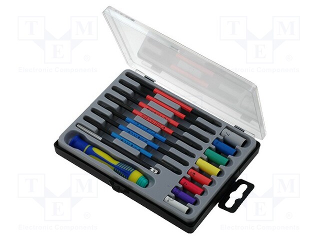 Screwdriver bits; Pcs: 17; Phillips,Torx,flat; Package: bag