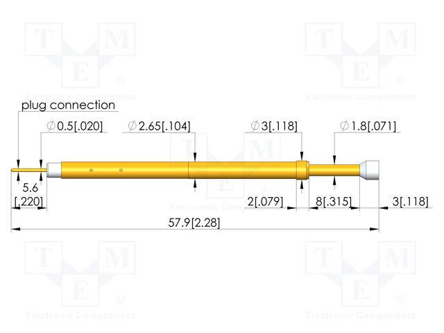 Test needle; Spring compression: 6.4mm; 8mm; 5A; plastic; Ø: 3mm