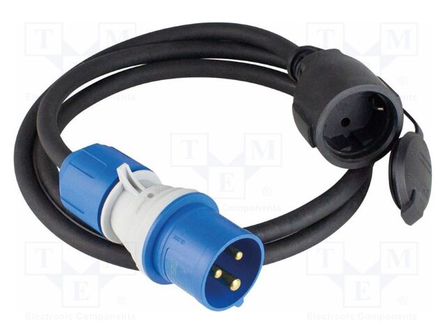 Extension lead; 3G2.5mm2; Sockets: 1; rubber; black; 1.5m; 16A