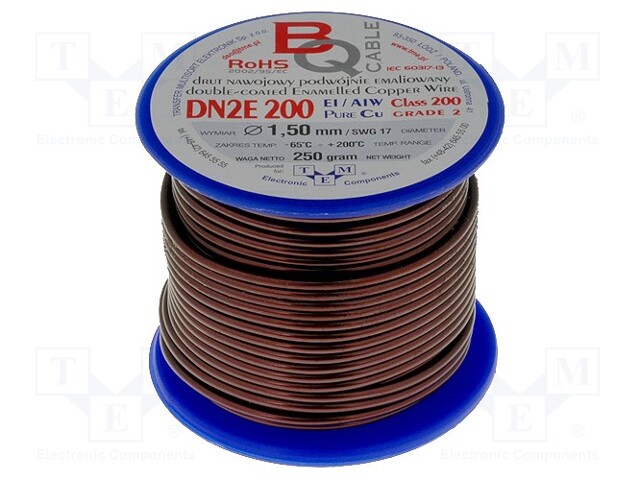 Coil wire; double coated enamelled; 1.5mm; 0,25kg; -65÷200°C